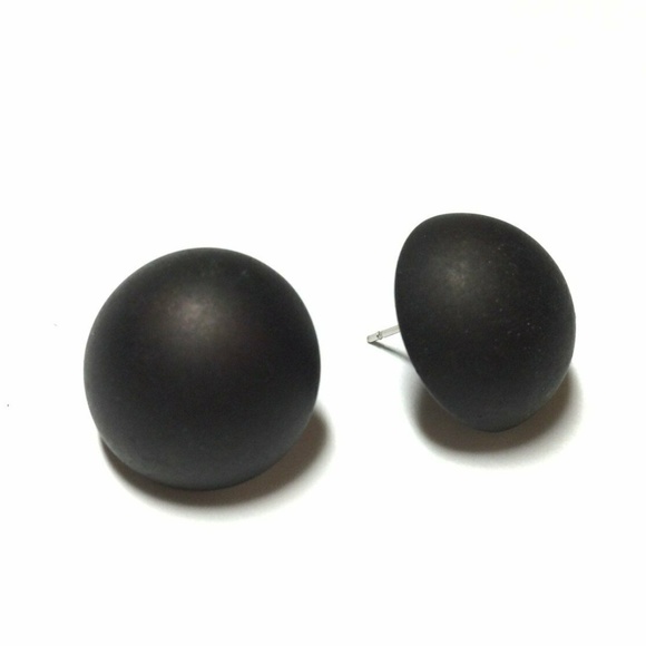 Black Frosted Retro Button Stud Earrings - Picture 1 of 5